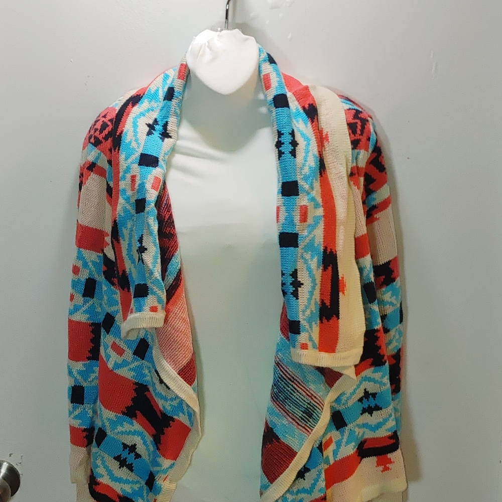 Moon Collection Womens L Aztec Tribal Cardigan Open Drape Southwestern Sweater